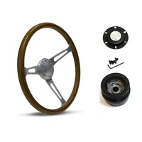 SAAS Steering Wheel Wood 15" ADR Classic Brushed Alloy Slotted SW702BAW and SAAS boss kit for Holden HK HT HG 1967-1971