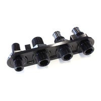 Aeroflow Black A/C Bulkhead 4 Port Inline 3X-10,1X-6 Barb Rear AF88-2005BLK