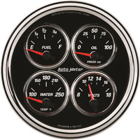 Auto Meter Gauge Designer Black II Quad Fuel Level Volts Oil Pressure Water Temperature 5 in. 240-33 Ohms Electrical Analog Each AMT-1211