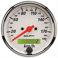 Auto Meter Gauge Arctic White Speedometer 3 1/8 in. 190km/h Electric Programmable w/ LCD Odometer Each AMT-1388M