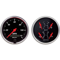 Auto Meter Gauge Kit Designer Black Quad Fuel Level Volts Oil Pressure Water Temperature & Speedometer 3 3/8 in. Set of 2 AMT-1408