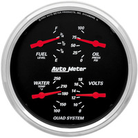 Auto Meter Gauge Designer Black Quad Fuel Level Volts Oil Pressure Water Temperature 5 in. 240-33 Ohms Electrical Analog Each AMT-1410