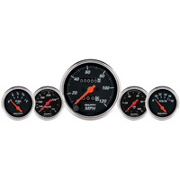 Auto Meter Gauge Kit Speedometer Designer Black 3 1/8 in. & 2 1/16 in. Mechanical Water Temp. & Oil Pressure Analog Set of 5 AMT-1411