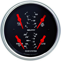 Auto Meter Gauge Designer Black Quad Fuel Level Volts Oil Pressure Water Temperature 3 3/8 in. 240-33 Ohms Electrical Analog Each AMT-1412