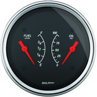 Auto Meter Gauge Designer Black Dual FUEL & Oil Pressure 3 3/8 in. 240-33 Ohms & 100psi Electrical Each AMT-1413