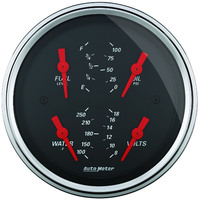 Auto Meter Gauge Designer Black Quad Fuel Level Volts Oil Pressure Water Temperature 3 3/8 in. 0-90 Ohms Electrical Analog Each AMT-1414