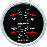 Auto Meter Gauge Designer Black Quad Fuel Level Volts Oil Pressure Water Temperature 5 in. 0-90 Ohms Electrical Analog Each AMT-1419