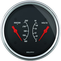 Auto Meter Gauge Designer Black Dual WTMP & VOLT 3 3/8 in. 250 Degrees F & 18V Electrical Analog Each AMT-1430