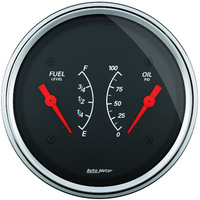 Auto Meter Gauge Designer Black Dual FUEL & Oil Pressure 3 3/8 in. 0-90 Ohms & 100psi Electrical Analog Each AMT-1434