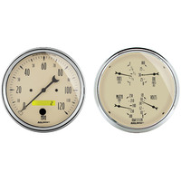 Auto Meter Gauge Kit Antique Beige Quad Fuel Level Volts Oil Pressure Water Temperature & Speedometer 3 3/8 in. Set of 2 AMT-1800