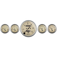 Auto Meter Gauge Kit Speedometer Antique Beige 3 1/8 in. & 2 1/16 in. Mechanical Analog Set of 5 AMT-1808