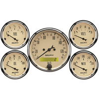 Auto Meter Gauge Kit Speedometer Antique Beige 3 1/8 in. & 2 1/16 in. Electrical KM/H Set of 5 AMT-1809M