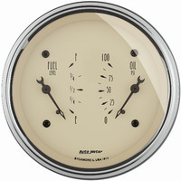 Auto Meter Gauge Antique Beige Dual FUEL & Oil Pressure 3 3/8 in. 240-33 Ohms & 100psi Electrical Each AMT-1813