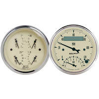 Auto Meter Gauge Kit Antique Beige Quad Fuel Level Volts Oil Pressure Water Temperature & Tachometer/Speedometer 3 3/8 in. Analog Set of 2 AMT-1820