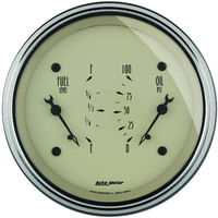 Auto Meter Gauge Antique Beige Dual FUEL & Oil Pressure 3 3/8 in. 0-90 Ohms & 100psi Electrical Each AMT-1824