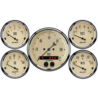 Auto Meter Gauge Kit Speedometer Antique Beige 3 3/8 in. & 2 1/16 in. GPS Analog Set of 5 AMT-1850