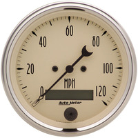 Auto Meter Gauge Antique Beige Speedometer 3 3/8 in. 120mph Electric Programmable w/ LCD Odometer Each AMT-1880