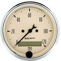 Auto Meter Gauge Antique Beige Speedometer 3 1/8 in. 120mph Electric Programmable w/ LCD Odometer Analog Each AMT-1887