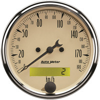 Auto Meter Gauge Antique Beige Speedometer 3 1/8 in. 190km/h Electric Programmable w/ LCD Odometer Each AMT-1887M