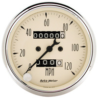 Auto Meter Gauge Antique Beige Speedometer 3 1/8 in. 120mph Mechanical Analog Each AMT-1896