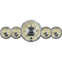 Auto Meter Gauge Kit Prestige Speedometer 3 3/8 in. & 2 1/16 in. Electrical W/Wheel Odometer Antique Ivory Analog Set of 5 AMT-2002