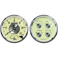 Auto Meter Gauge Kit Prestige Quad Fuel Level Volts Oil Pressure Water Temperature & Tachometer/Speedometer 5 in. Antique Ivory Set of 2 AMT-2004