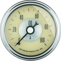 Auto Meter Gauge Prestige Oil Pressure 2 1/16 in. 100psi Mechanical Antique Ivory Analog Each AMT-2021