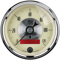 Auto Meter Gauge Prestige Speedometer 3 3/8 in. 120mph Electric Programmable W/LCD Odometer Antique Ivory Analog Each AMT-2087