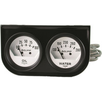 Auto Meter Gauge Console Autogage Oil Pressure/Water Temp. 2 in. 100psi/280 Degrees F White Dial Black Bezel Kit AMT-2323