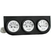 Auto Meter Gauge Console Autogage Oil Pressure/Water Temp./Volt 2 in. 100psi/280 Degrees F/16V White Dial Black Bezel Kit AMT-2324