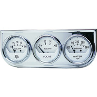 Auto Meter Gauge Console Autogage Oil Pressure/Water Temp./Volt 2 in. 100psi/280 Degrees F/16V White Dial Chrome Bezel Kit AMT-2325