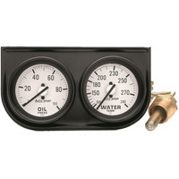 Auto Meter Gauge Console Autogage Oil Pressure/Water Temp. 2 in. 100psi/280 Degrees F White Dial Black Bezel Kit AMT-2326