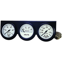 Auto Meter Gauge Console Autogage Oil Pressure/Water Temp./Volt 2 5/8 in. 100psi/280 Degrees F/16V White Dial Black Bezel Kit AMT-2328