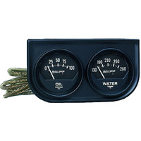 Auto Meter Gauge Console Autogage Oil Pressure/Water Temp. 2 in. 100psi/280 Degrees F Black Dial Black Bezel Kit AMT-2345