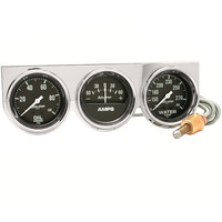 Auto Meter Gauge Console Autogage Oil Pressure/Water Temp./Amp 2 5/8 in. 100psi/280 Degrees F/60A Black Dial Chrome Bezel Kit AMT-2395