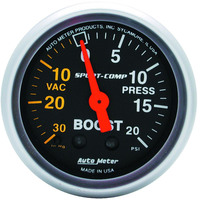 Auto Meter Gauge Sport-Comp Vacuum/Boost 2 1/16 in. 30 in. Hg/20psi Mechanical Analog Each AMT-3301