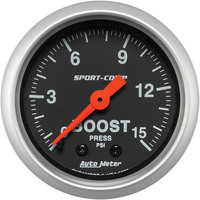 Auto Meter Gauge Sport-Comp Boost 2 1/16 in. 15psi Mechanical Analog Each AMT-3302