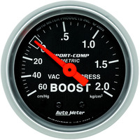 Auto Meter Gauge Sport-Comp Vacuum/Boost 2 1/16 in. 60CMHG - 2.1KG/CM2 Mechanical Each AMT-3303J