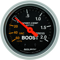 Auto Meter Gauge Sport-Comp Vacuum/Boost 2 1/16 in. 60CMHG - 2.0BAR Mechanical Each AMT-3303M