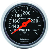 Auto Meter Gauge Sport-Comp Water Temperature 2 1/16 in. 120-240 Degrees F Mechanical 12ft. Analog Each AMT-3333