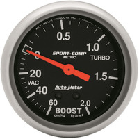 Auto Meter Gauge Sport-Comp Vacuum/Boost 2 5/8 in. 60CMHG - 2.1KG/CM2 Mechanical Each AMT-3401J