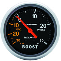 Auto Meter Gauge Sport-Comp Vacuum/Boost 2 5/8 in. 30 in. Hg/30psi Mechanical Analog Each AMT-3403