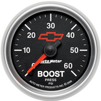 Auto Meter Gauge Sport-Comp II Boost 2 1/16 in. 60psi Mechanical GM Bowtie Black Analog Each AMT-3605-00406