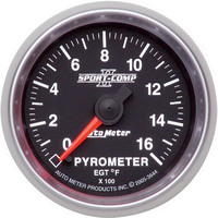 Auto Meter Gauge Sport-Comp II Pyrometer 0-1600 Degrees F 2 1/16 in. Analog Electrical Each Each AMT-3644