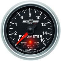 Auto Meter Gauge Sport-Comp II Pyrometer (EGT) 2 1/16 in. 1600 Degrees F Stepper Motor W/Peak & Warn Analog Each AMT-3646