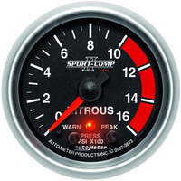 Auto Meter Gauge Sport-Comp II Nitrous Pressure 2 1/16 in. 1600psi Stepper Motor W/Peak & Warn Each AMT-3673