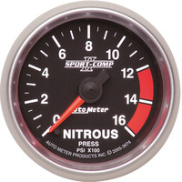 Auto Meter Gauge Sport-Comp II Nitrous Pressure 0-1600 psi 2 1/16 in. Analog Electrical Each AMT-3674