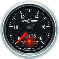 Auto Meter Gauge Sport-Comp II Voltmeter 2 1/16 in. 18V Digital Stepper Motor W/Peak & Warn Each AMT-3683