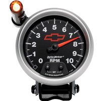 Auto Meter Gauge Tachometer 3 3/4 in. 0-10K RPM Pedestal w/ EXT. Quick-Lite GM Bowtie Black Analog Each AMT-3690-00406