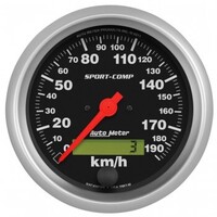 Auto Meter Gauge Sport-Comp Speedometer 3 3/8 in. 190km/h Electric Programmable w/ LCD Odometer Each AMT-3987M